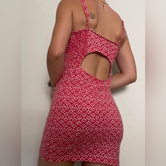 Free People Twist N Shout Red White Eyelet Printed Open-Back Cami Mini Dress M - Picture 2 of 10